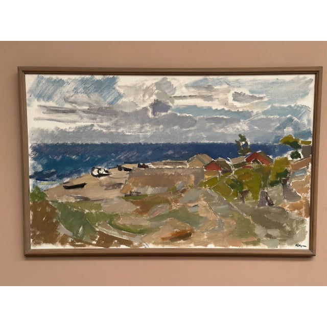 Original Swedish Oil on Canvas – “Strand, Öland” by Ingvar Hällgren – Signed – Vintage & Framed – 83 × 53 cm (32.7" ×...