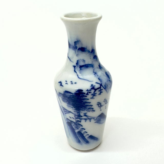 Blue & White Illustrative Hand Painted Petite Bud Vases - Set of 6 For Sale In Miami - Image 6 of 8