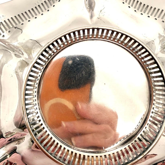 Metal Vintage Sheffield Silver Plate Centerpiece Bowl Basket For Sale - Image 7 of 8