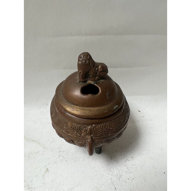 Mid 20th Century High Relief Bronze Foo Dog Asian Incense Burner For Sale - Image 4 of 13