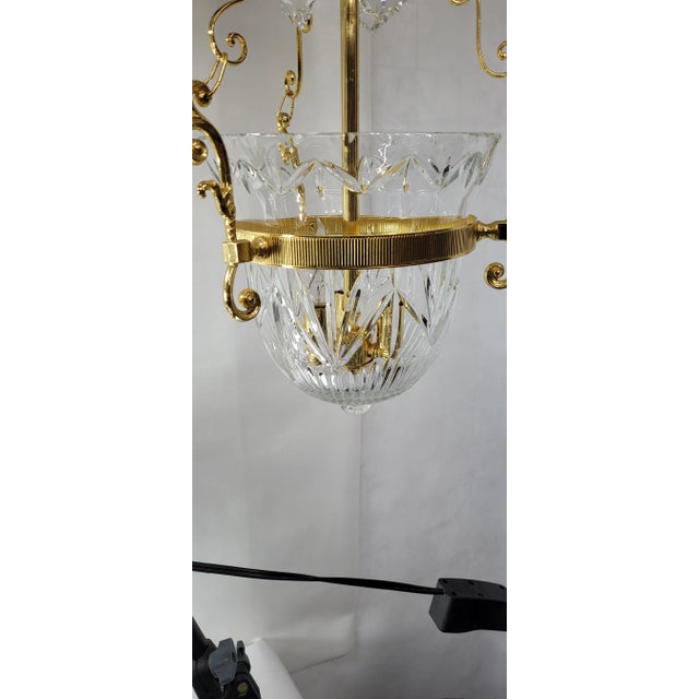 1990s Vintage Brass & Crystal Bell-Jar Chandelier Pendant Foyer Light For Sale - Image 4 of 12