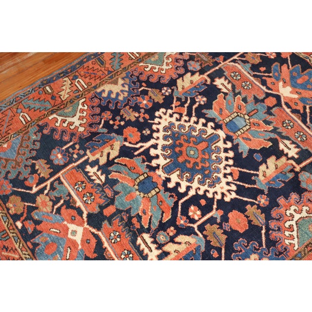 Zabihi Collection Antique Persian Square Navy Geometric Heriz Rug - 5' x 5'8" For Sale - Image 4 of 8