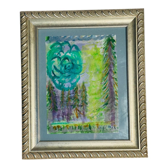 Contemporary Abstract Small Painting Magic Forrest by Elia For Sale