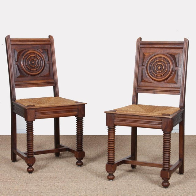 French Straw-Seated Chairs in Wood, 1940, Set of 2 For Sale - Image 9 of 9