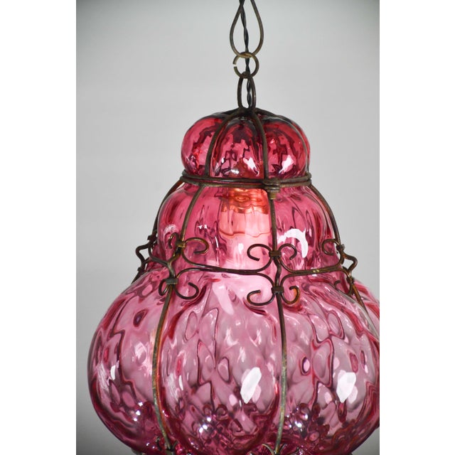Wonderful Magenta Colour Venetian Lantern, Seguso Murano Glass, Italy, 1950s For Sale - Image 9 of 14