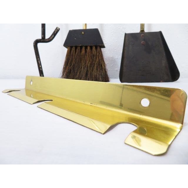 Wall Mount ~ Mid Century Modernist Brass Fireplace Tools Set ~ Donald Deskey Era For Sale In Seattle - Image 6 of 17