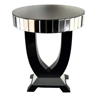 Art Deco Round Mirrored Bar Table in Black Painted Wood, 1930s For Sale