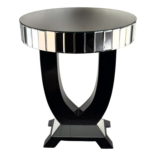 Art Deco Round Mirrored Bar Table in Black Painted Wood, 1930s For Sale