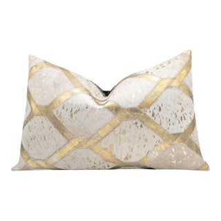 Canvello Genuine Cowhide Leather Decorative Throw Pillow With Feather Down Insert Included For Sale