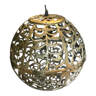 MCM Japanese Solid Brass Karakusa Globe Lantern For Sale