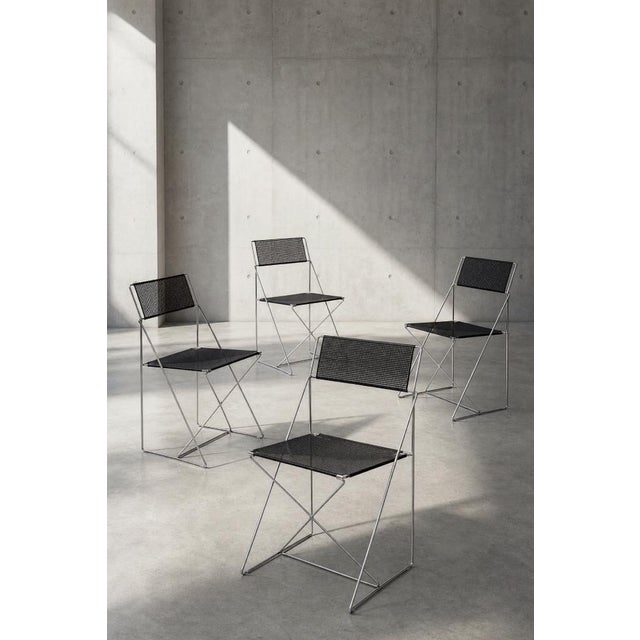 1970s Vintage Minimalist Metal X-Line Chairs by Niels Jørgen Haugesen for Hybodan, 1970s, Set of 4 For Sale - Image 5 of 18