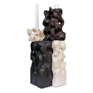 Brutalist Wood and Stone Candle Holder - Holey Tower Candle Holder | Melting Series by Gabor Gobi For Sale