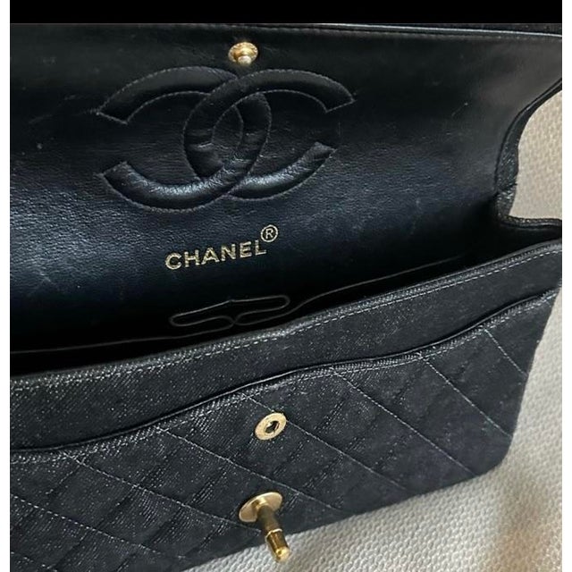 Textile 1990s Chanel Vintage Black Denim Flap Bag For Sale - Image 7 of 10