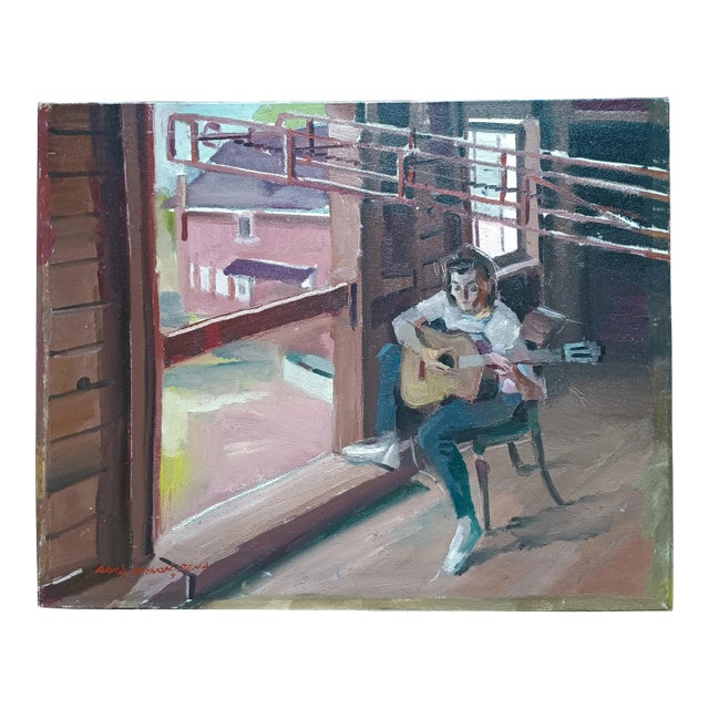 Playing the Guitar in the Barn Oil Painting For Sale