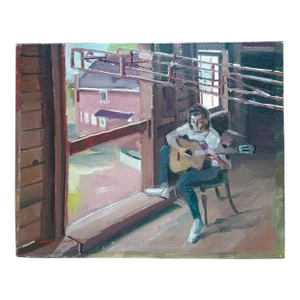 Playing the Guitar in the Barn Oil Painting