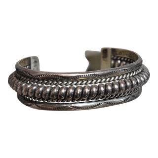 Vintage Heavy Sterling Silver Navajo Cuff Bracelet Franklin & Verna Tahe For Sale