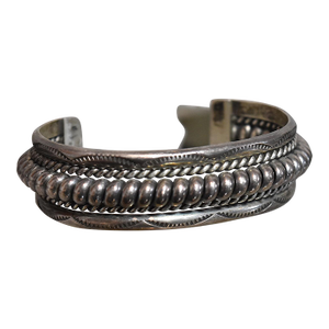 Vintage Heavy Sterling Silver Navajo Cuff Bracelet Franklin & Verna Tahe