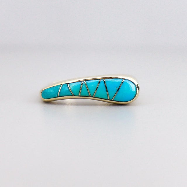 Metal Vintage Modernist 14k Gold & Turquoise Cabochon Cocktail Ring For Sale - Image 7 of 14
