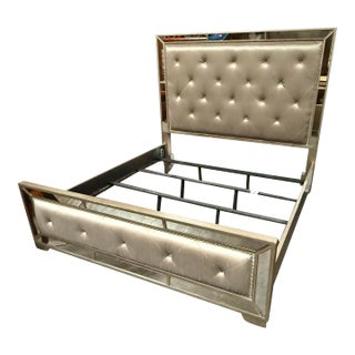 Eastern King Size Z Gallerie Ava Mirrored Tufted Bed For Sale
