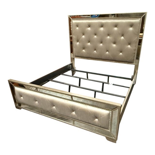 Eastern King Size Z Gallerie Ava Mirrored Tufted Bed For Sale