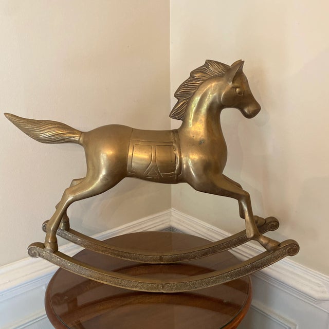 Vintage Large Brass Rocking Horse Sculpture For Sale - Image 10 of 12