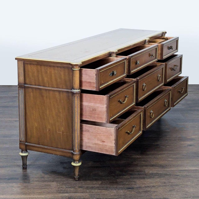 Traditional Vintage Dixon-Powdermaker Vintage 9-Drawer Wood Dresser With Brass Accents For Sale - Image 3 of 11