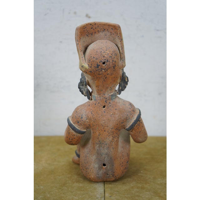 Ceramic Vintage Terracotta Pre Columbian Style Seated Aztec Mayan Figure Statue 9" For Sale - Image 7 of 10