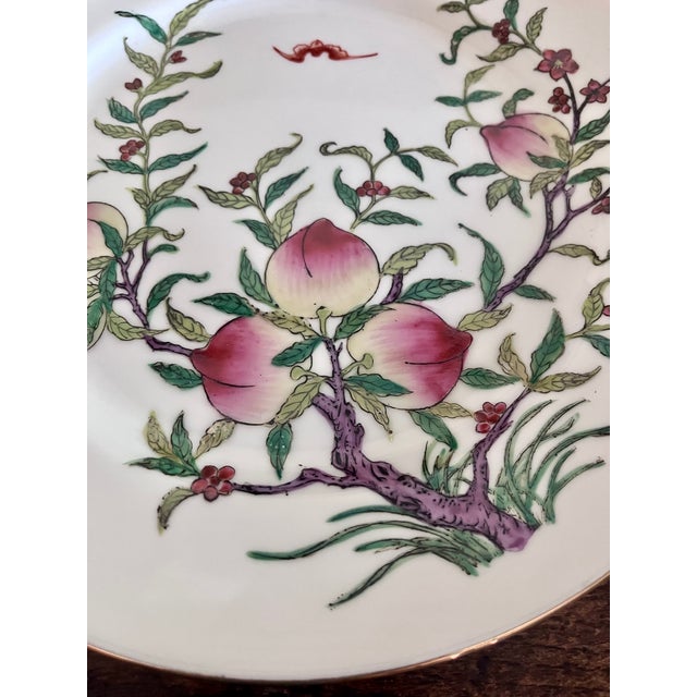 Vintage Japanese Porcelain Famille Rose Peach & Bat Plates - Set of 4 (10.25") For Sale In Dallas - Image 6 of 11