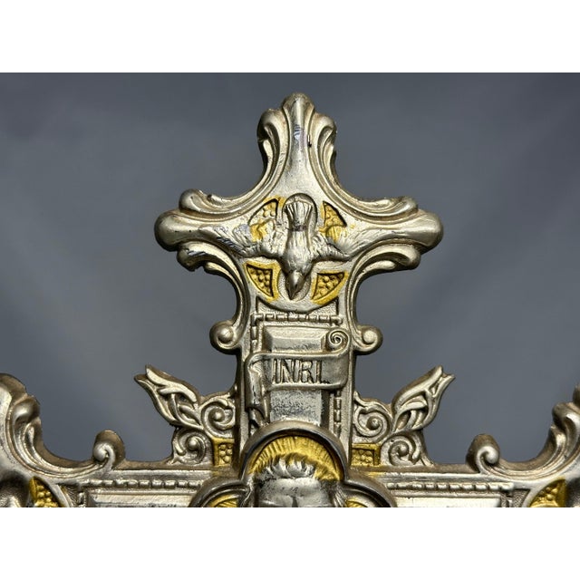 Antique Altar Crucifix of Jesus Christ, Holy Trinity, Gospels & Four Living Creatures for your consideration. The altar...