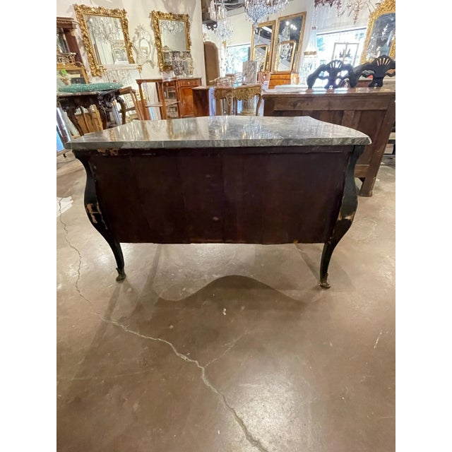 19th Century English Bombe Shaped Chinoiserie Marble Top Commode For Sale - Image 10 of 11