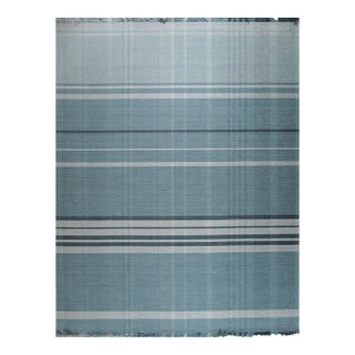 8x10 Opulent Majestic Blue Geometric Modern Flatweave Wool Carpet Rug For Sale