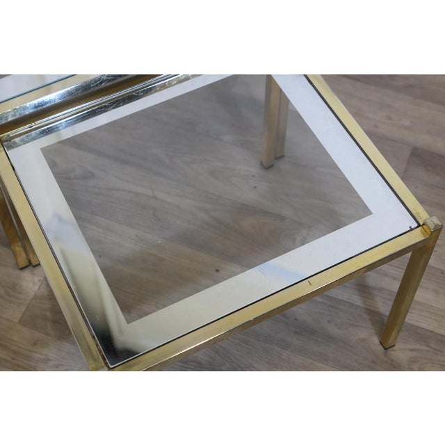 Gold Art Deco Glass Mirror and Brass Nest of Tables, 1960s, Set of 3 For Sale - Image 8 of 9