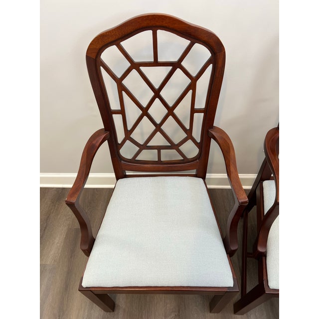 Chinoiserie Late 20th Century Chinese Chippendale Chinoiserie Fretwork Arm Chairs by Hickory Chair Furniture Company - a Pair For Sale - Image 3 of 12