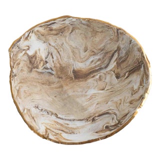 Vintage Tan and Off White Marbled Studio Pottery Bowl For Sale