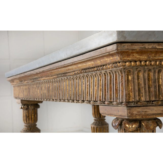 18th Century 18th C Italian Neoclassical Gilt Wood Console With a Gray Marble Top For Sale - Image 5 of 7