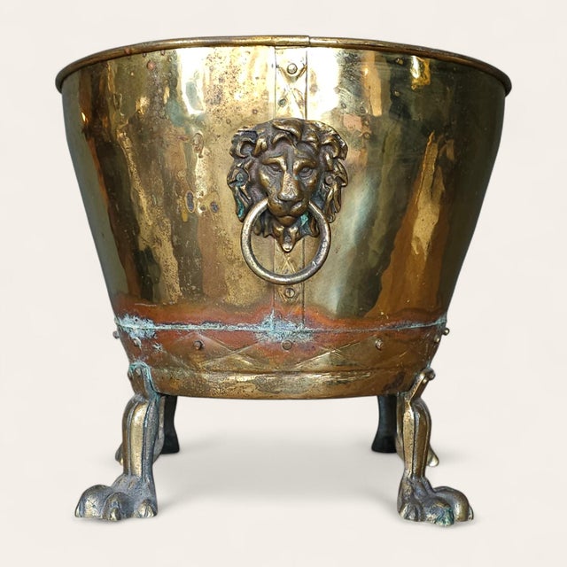 Victorian 19th Century English Brass Lion's Mask Jardiniere For Sale - Image 3 of 7