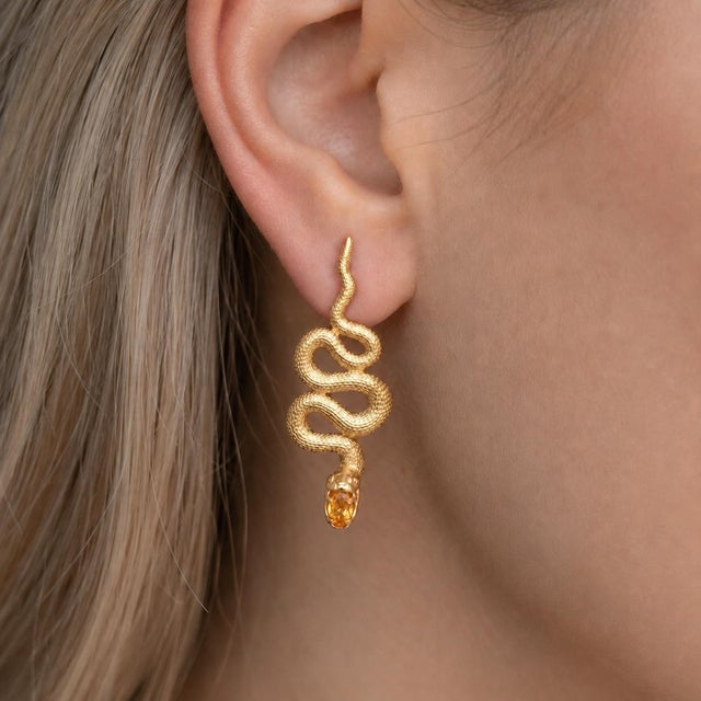 Not Yet Made - Made To Order Massive Snake Earrings With Citrines in Opened Mouth, Pair For Sale - Image 5 of 9