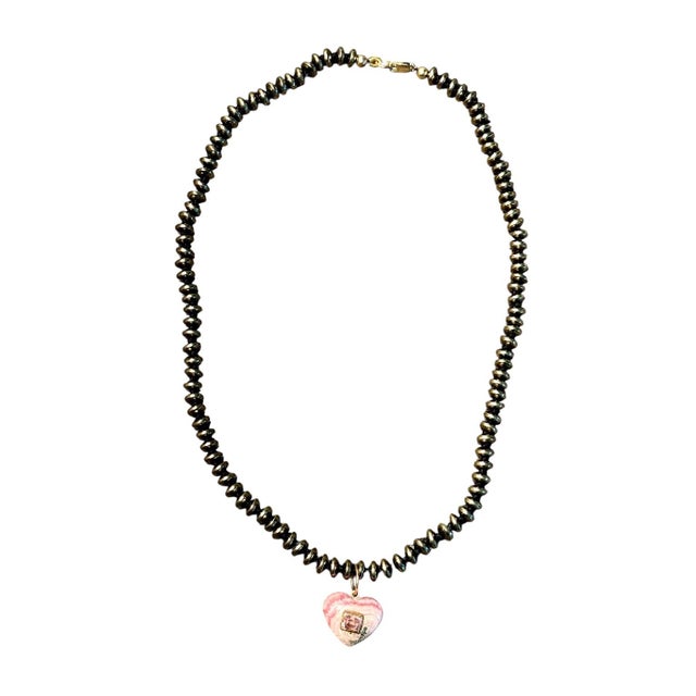 Rhodochrosite Heart Necklace With Spinel, 14k Gold & Pyrite For Sale - Image 12 of 13