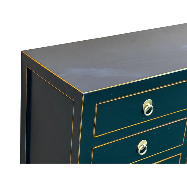 Black 47" Black Wood Grain Pattern 6 Drawers Console Side Altar Table For Sale - Image 8 of 12