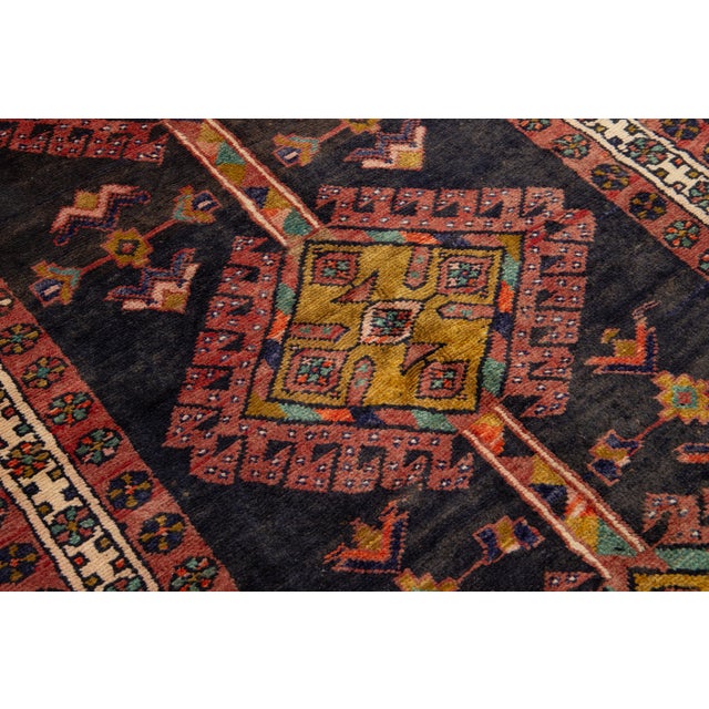 Handmade Vintage Tribal Designed Wool Rug in Dark Blue Color For Sale - Image 10 of 10