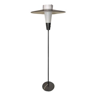 Mid-Century Modern Steel, Brass and Glass Floor Lamp, 1950s For Sale