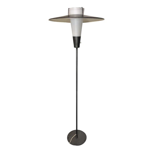 Mid-Century Modern Steel, Brass and Glass Floor Lamp, 1950s For Sale