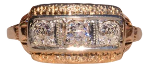 The 7th Street: Late Art Deco Era Past Present and Future Three Diamond Ring in Yellow Gold