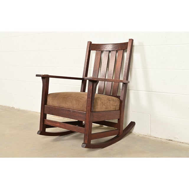 Stickley Style Antique Mission Oak Arts & Crafts Rocking Chair, Circa 1910 For Sale - Image 11 of 11