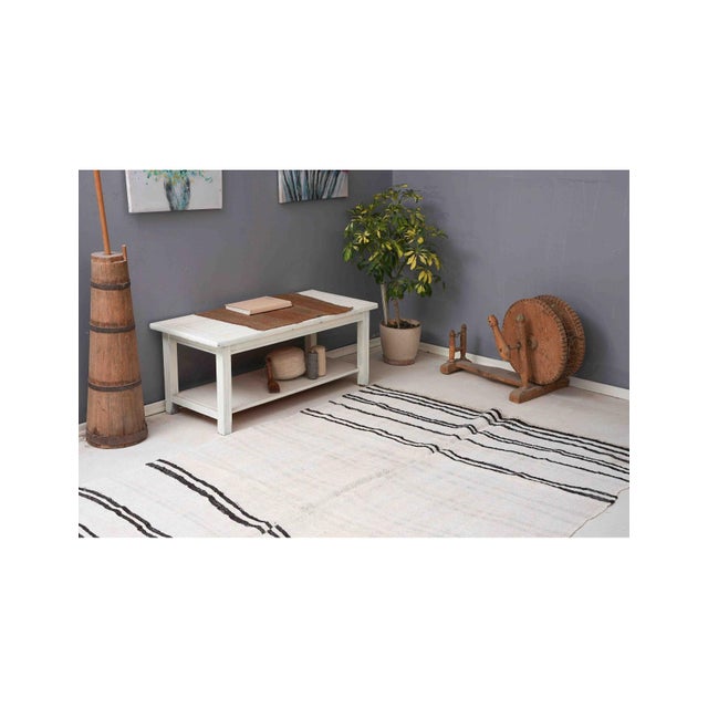 1960s Black White Striped Hemp Kilim Rug - 6`1" X 10`0" For Sale - Image 5 of 6