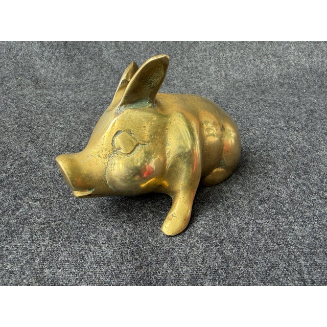 Metal Vintage Solid Brass Lounging Pig Figure For Sale - Image 7 of 15
