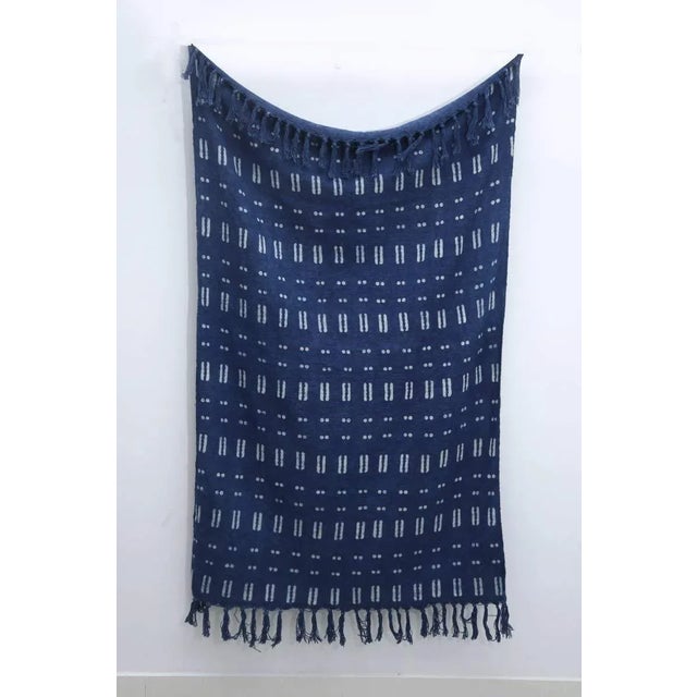 Contemporary Cotton Handwoven Block Printed Throw Blanket For Sale - Image 6 of 6