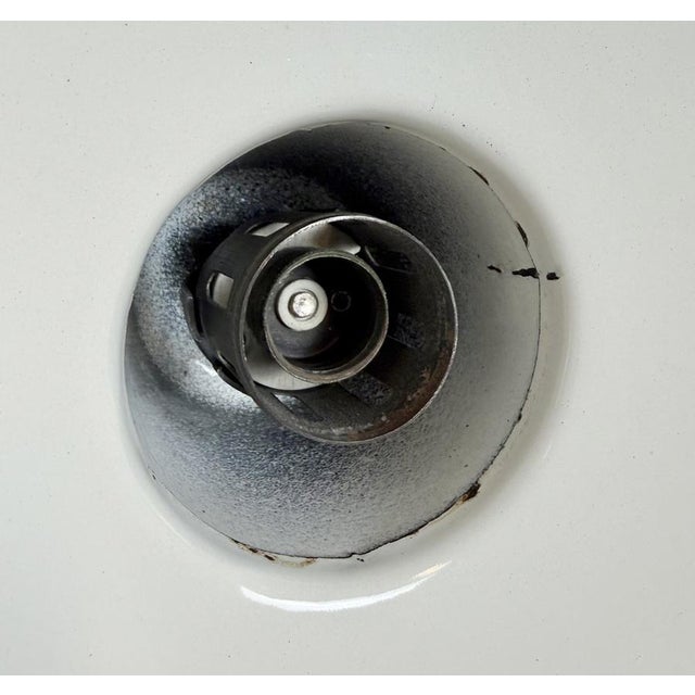 Industrial Petrol Enamel Factory Lamp with Cast Iron Top, 1960s For Sale - Image 17 of 18