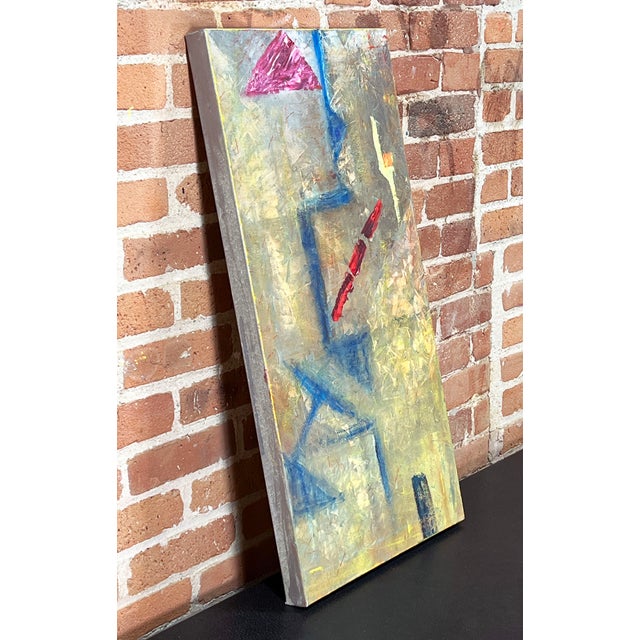 Mid-Century Modern Mid Century Modern Style Geometric Abstract Expressionist Acrylic Painting on Canvas For Sale - Image 3 of 6
