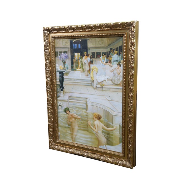 Realism Late 20th Century Ladies Bath House Pompeii Roman Oil Painting After Sir Lawrence Alma-Tadema 31" For Sale - Image 3 of 11